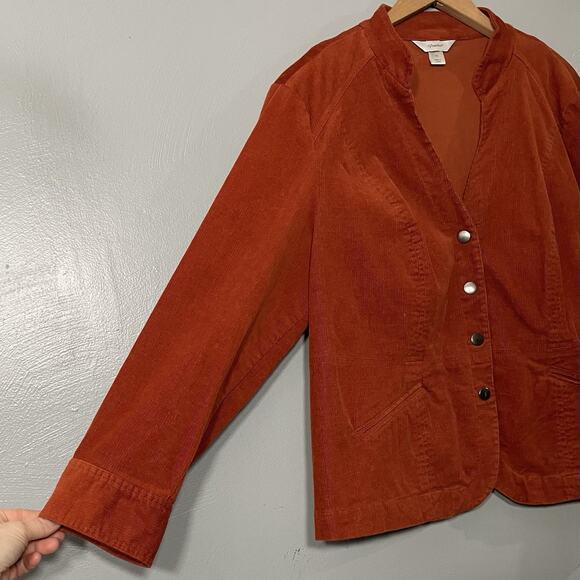 CJ Banks Jacket Plus Size 1X Burnt Orange Stretch Corduroy Collarless Country - Picture 2 of 13